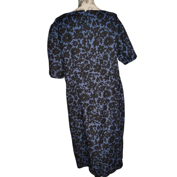 Boden Size 16 Navy Blue, Black Flower Textured Fabric, Modest Secretary, Cotton - Picture 2 of 6